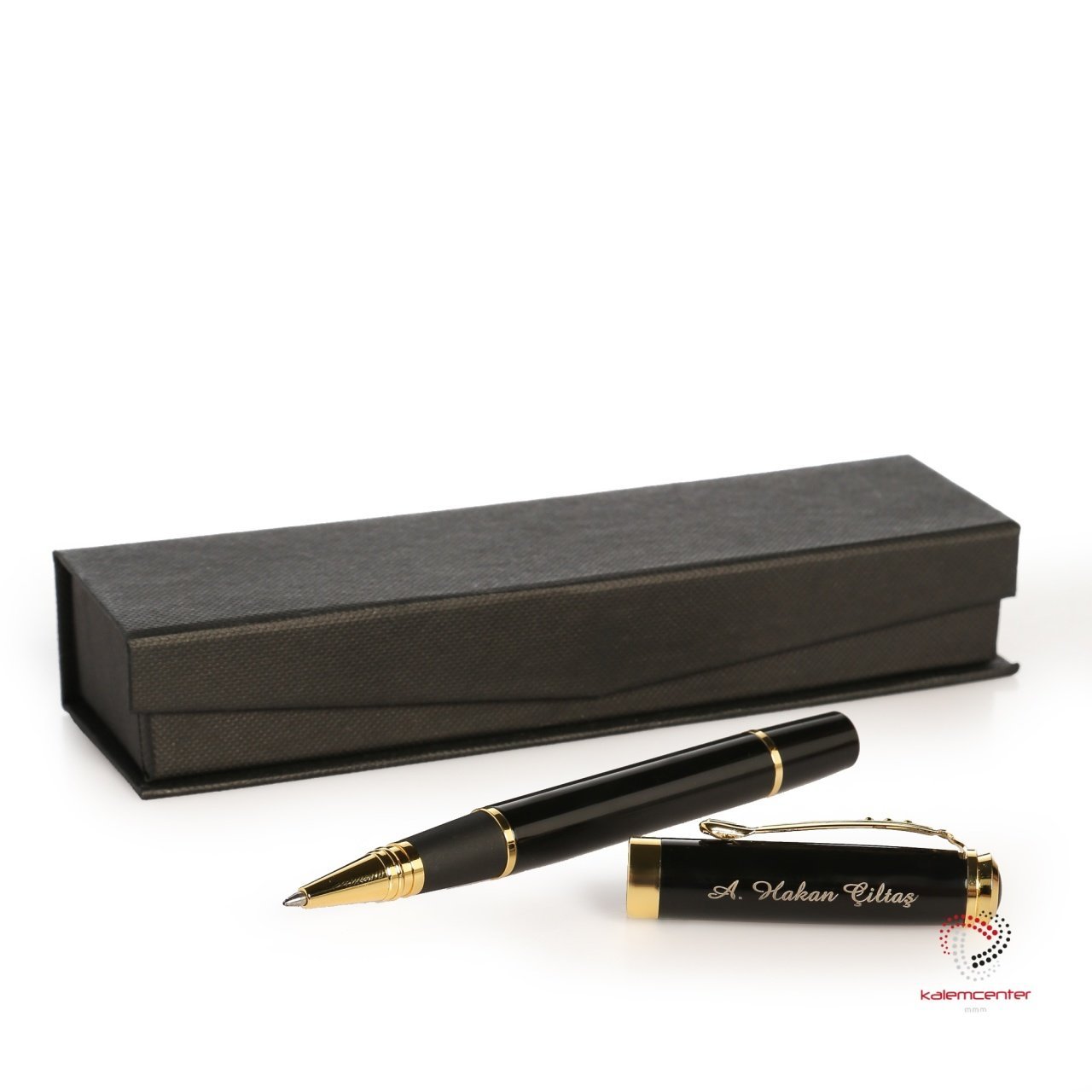 İsme Özel Metalik Siyah Roller Kalem Seti