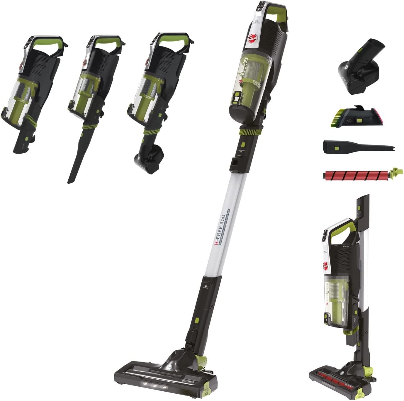 Hoover H-FREE 500 Şarjlı Dikey Süpürge, 0,45 L, 40 dakika kablosuz çalışma, 22V, 1,5 kg (Siyah/Yeşil)