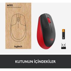 Logitech M191 Büyük Boy USB Alıcılı 1.000 DPI Kablosuz Mouse - Kırmızı