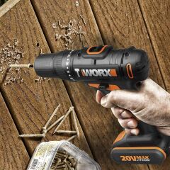 Worx WX371.10 20Volt2Ah. Li-ion Çift Akülü Profesyonel Şarjlı Darbeli Matkap + 30 Parça Aksesuar Seti