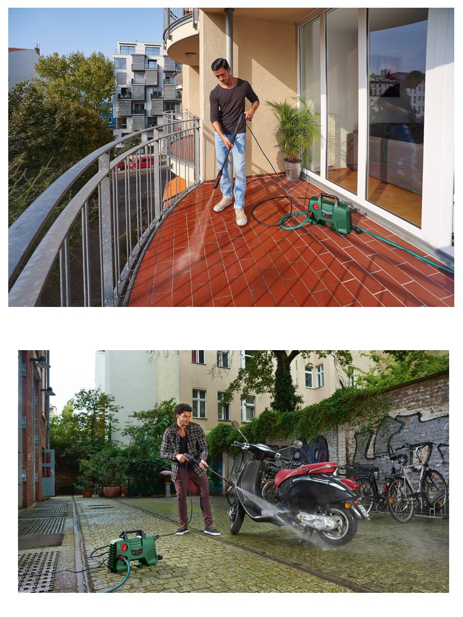 Bosch Easy Aquatak 120 yüksek basınçlı yıkama makinesi ile araç, balkon ve bahçe temizliğinde güçlü ve pratik kullanım