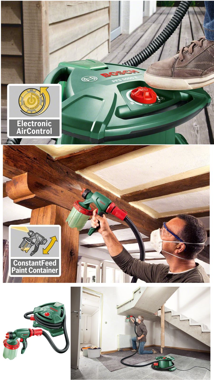 Bosch PFS 5000 E AllPaint boya tabancası ile duvar, ahşap ve metal yüzeylerde hızlı ve dengeli boya uygulaması