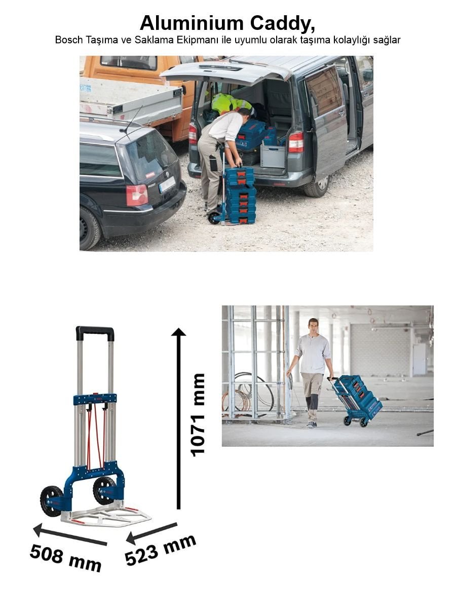 Bosch Professional Alu-Caddy katlanır taşıma arabası, L-BOXX uyumlu kompakt profesyonel taşıma çözümü