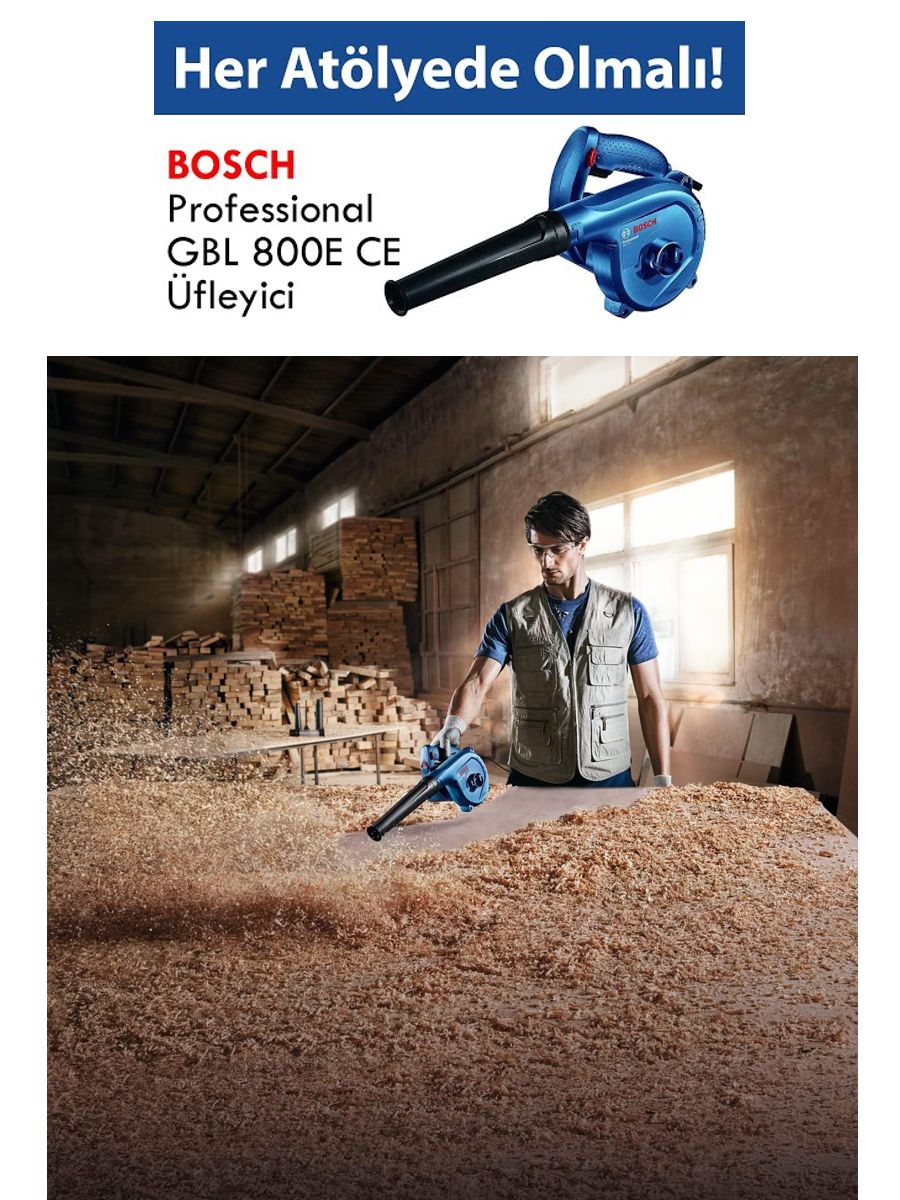 Bosch Professional GBL 800E CE 820 W elektrikli üfleyici, kompakt tasarım, güçlü hava üfleme performansı ve profesyonel temizlik kullanımı