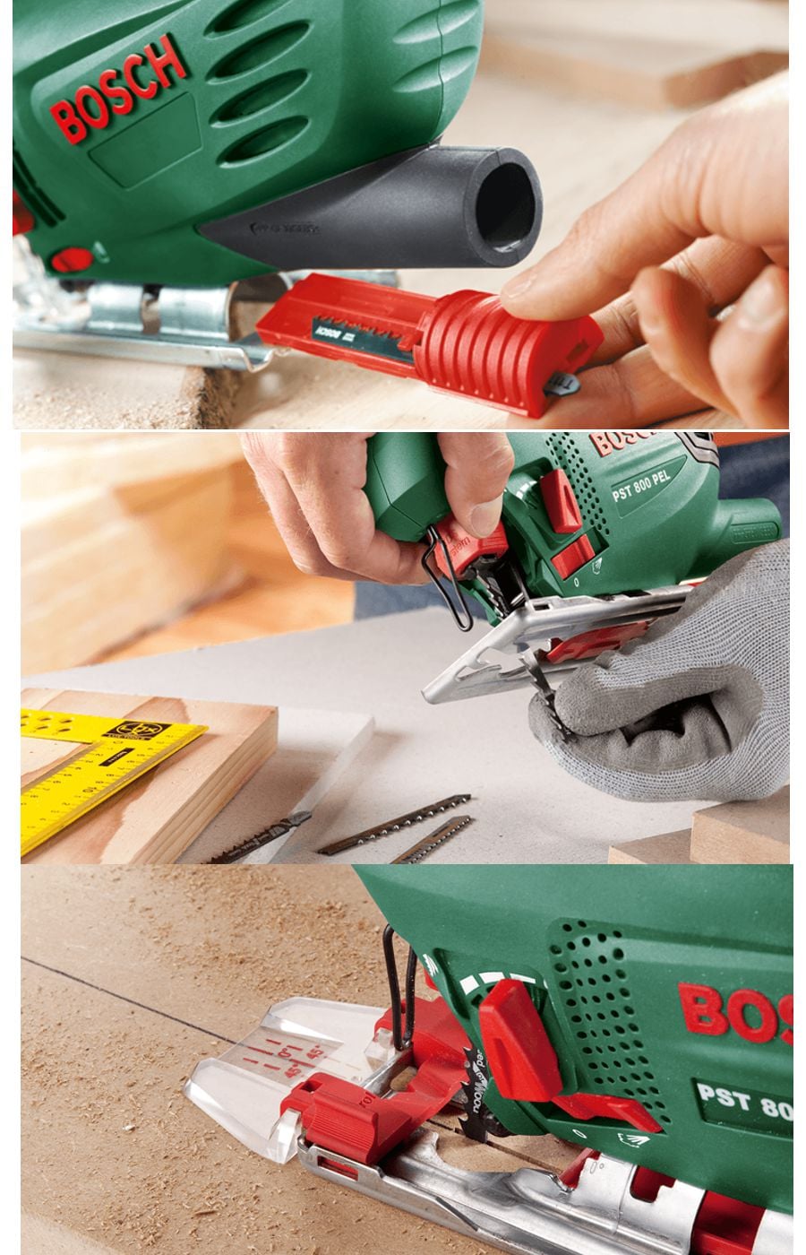 Bosch PST 800 PEL 530 W pandüllü dekupaj testere, 80 mm ahşap kesme kapasitesi ve CutControl kesim desteği