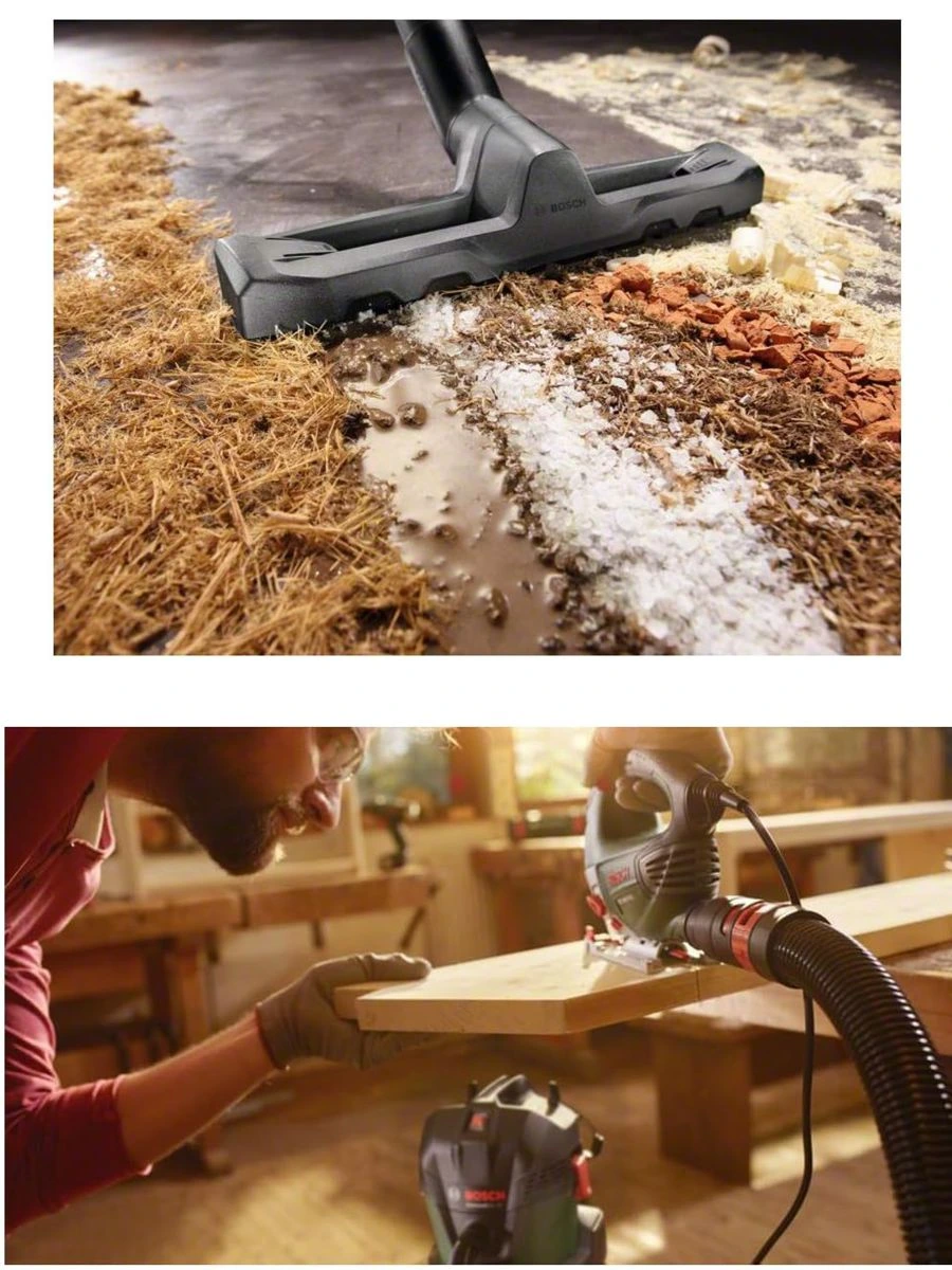 Bosch UniversalVac 15 ıslak kuru süpürge güçlü motoru ve geniş haznesi ile ev ve atölye temizliği için ideal çözüm sunar