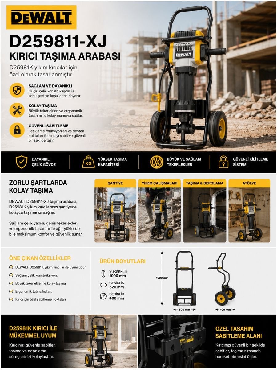 DeWalt D259811-XJ kırıcı taşıma arabası D25981K uyumlu profesyonel taşıma çözümü