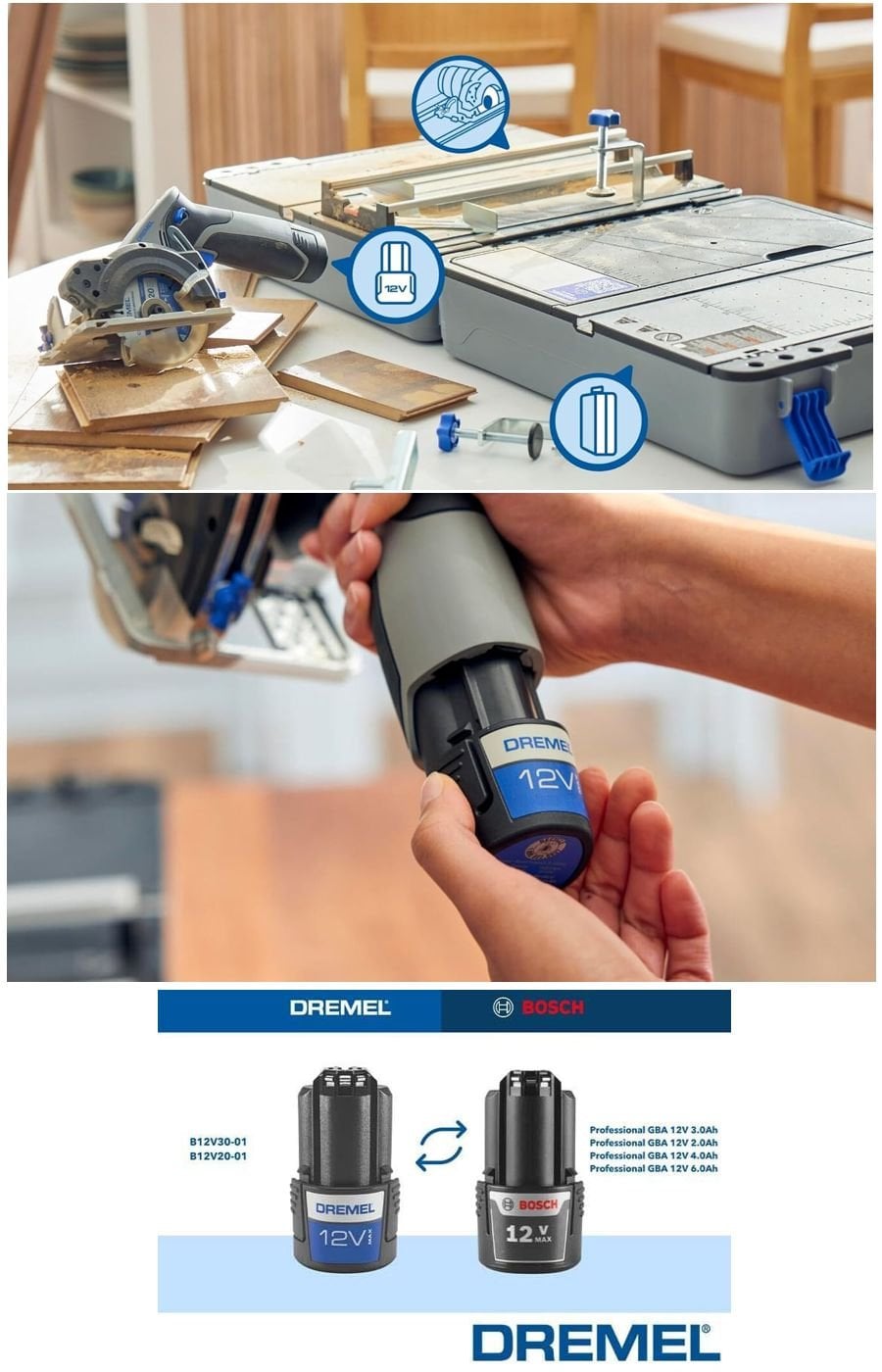Dremel Blueprint CS12V-S1C 12V akülü taşınabilir tezgah testere ile kompakt tasarım, güçlü kesim performansı ve pratik kullanım avantajı