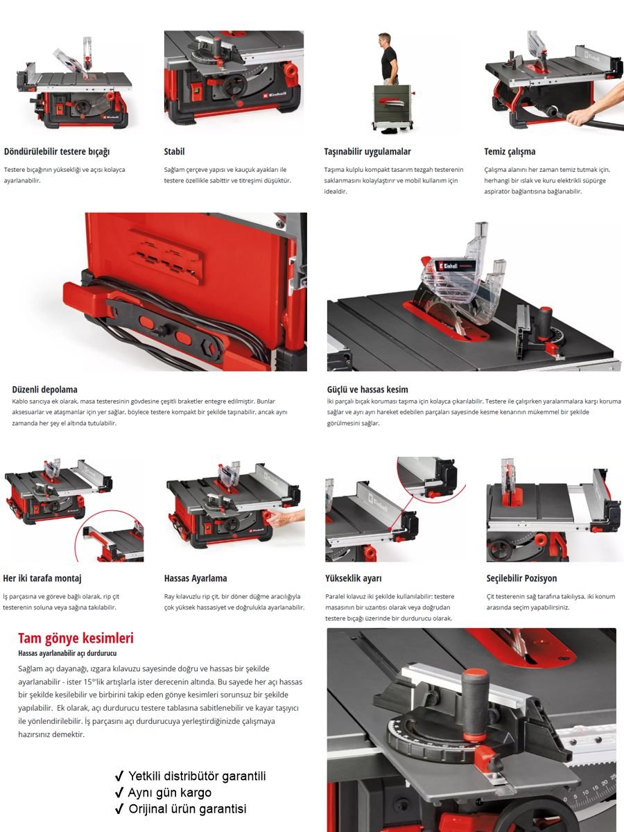 Einhell TP-CC 10 T tezgah testere 2000W güçlü motor ve kayar tabla ile profesyonel kesim çözümü