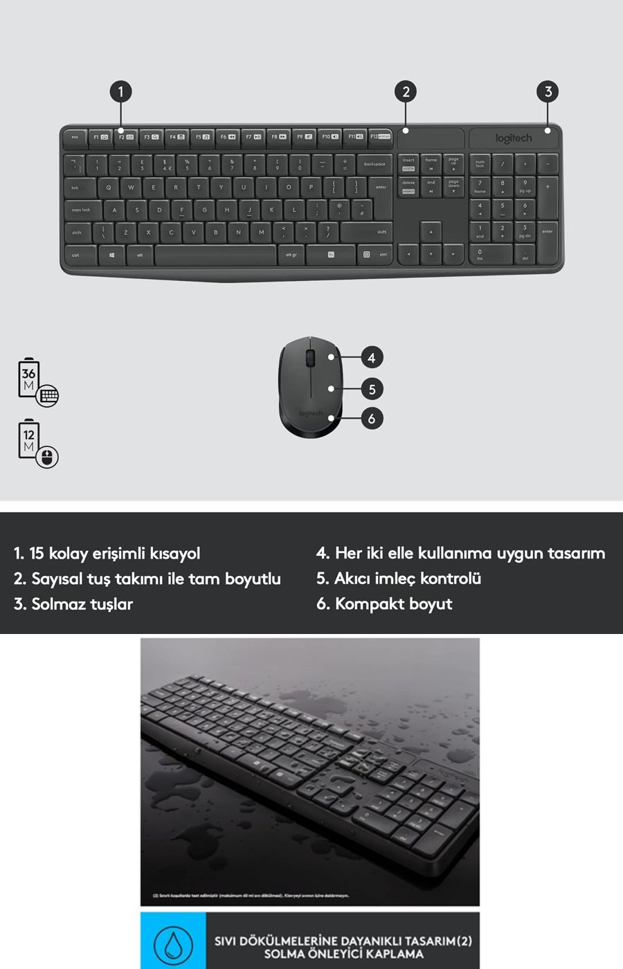 Logitech MK235 kablosuz Türkçe Q klavye mouse seti, günlük kullanım için pratik ve dayanıklı kablosuz masaüstü çözümü.