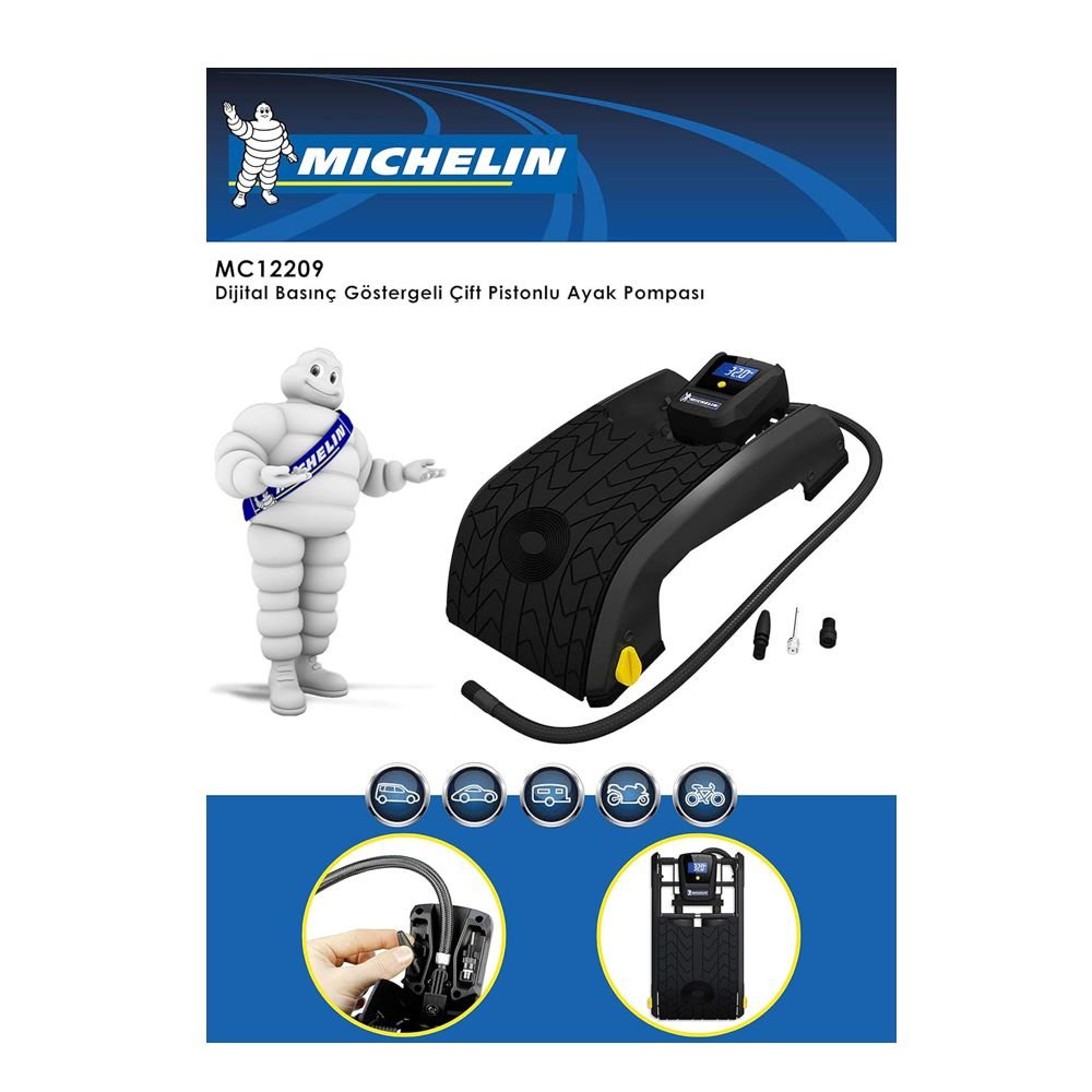 Michelin MC12209 dijital basınç göstergeli çift pistonlu ayak pompası