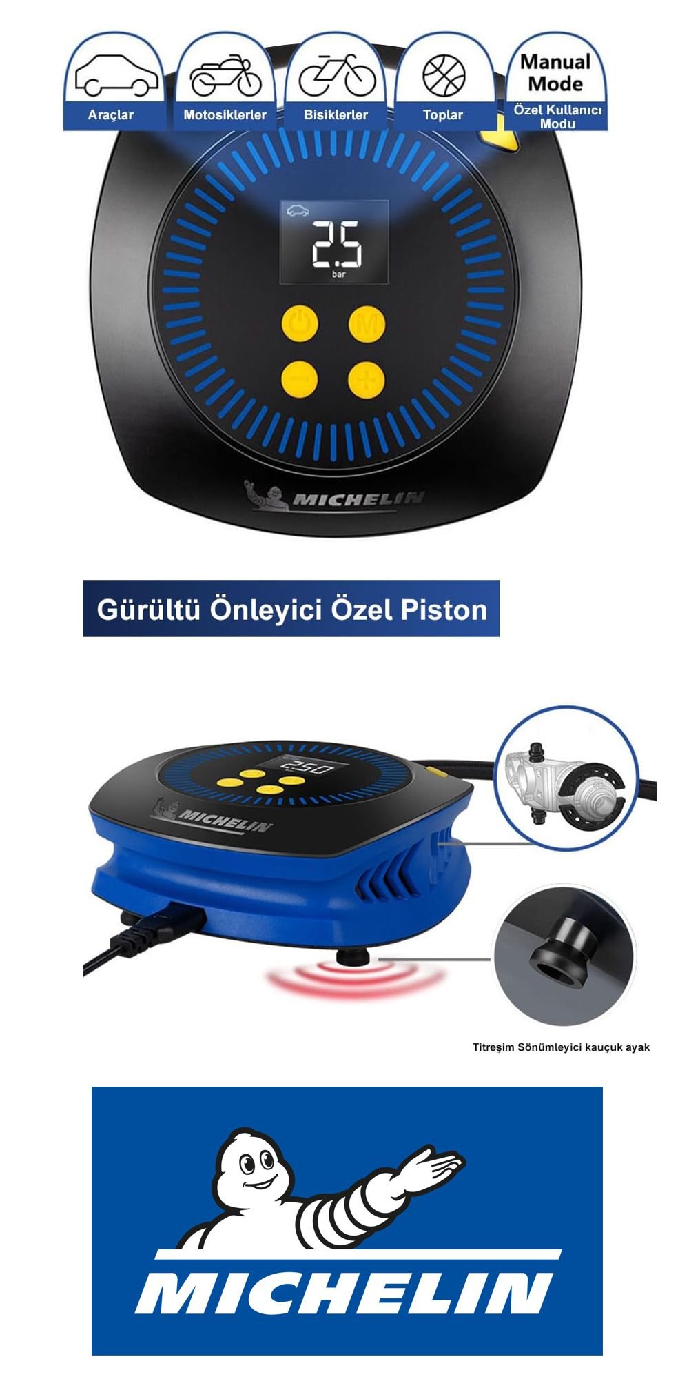 Michelin MC27010 12 Volt 100 PSI oto lastik hava kompresörü