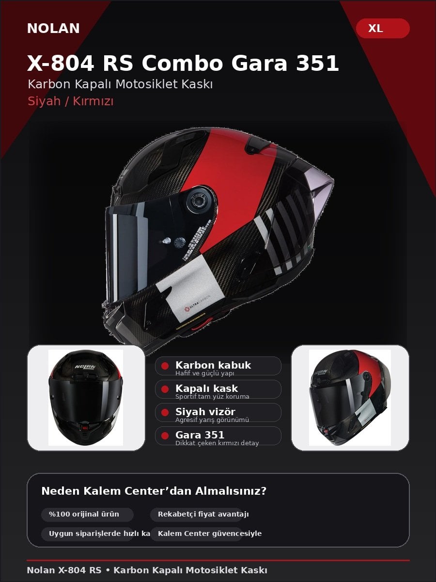 Nolan X-804 RS Combo Gara 351 karbon kapalı motosiklet kaskı siyah kırmızı yarış tipi premium kask