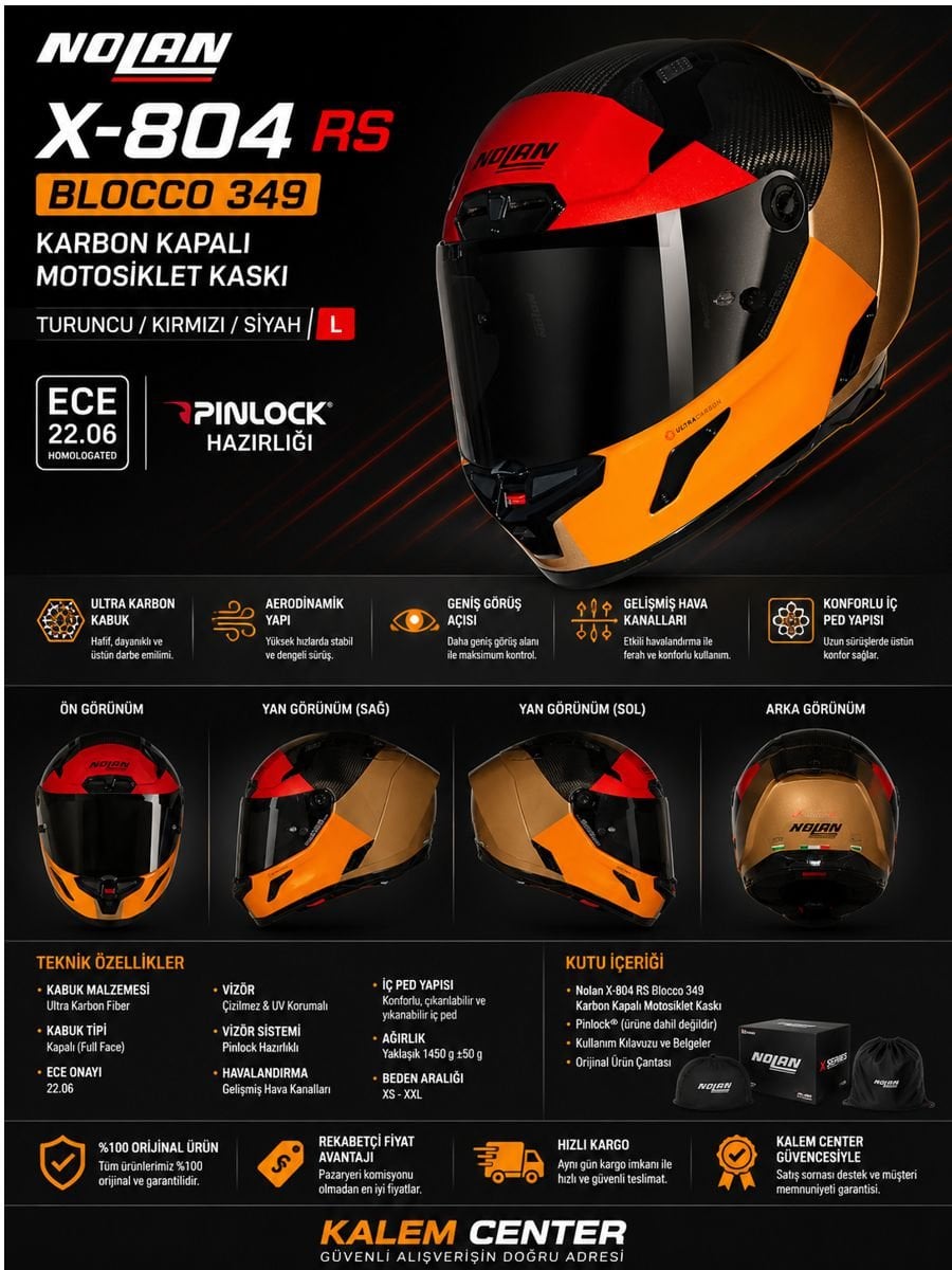 Nolan X-804 RS Blocco 349 karbon kapalı motosiklet kaskı yarış tipi premium karbon kask