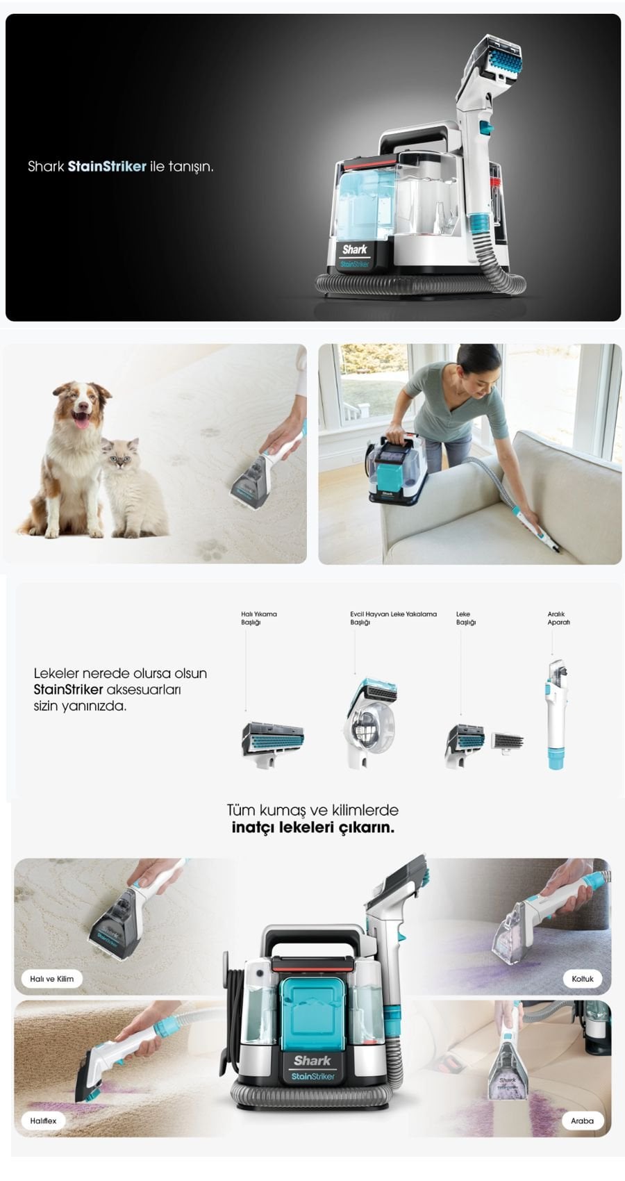 Shark StainStriker Pet Başlıklı koltuk yıkama ve leke çıkarma makinesi ile koltuk, döşeme ve araç içi kumaş yüzeylerde etkili temizlik