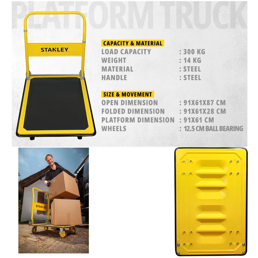 Stanley PC528 300 kg dayanıklı ve katlanabilir paket taşıma arabası açıklama görseli