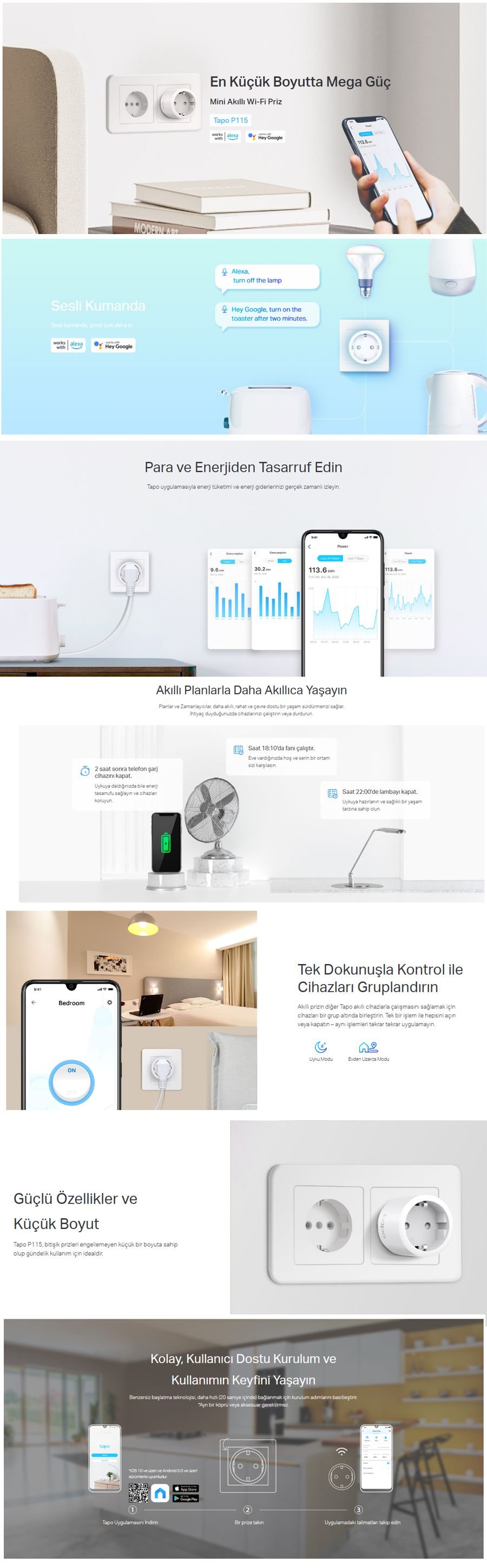 Tapo P115 mini akıllı Wi-Fi soketi ile enerji izleme, uzaktan kontrol ve zamanlama özellikleri