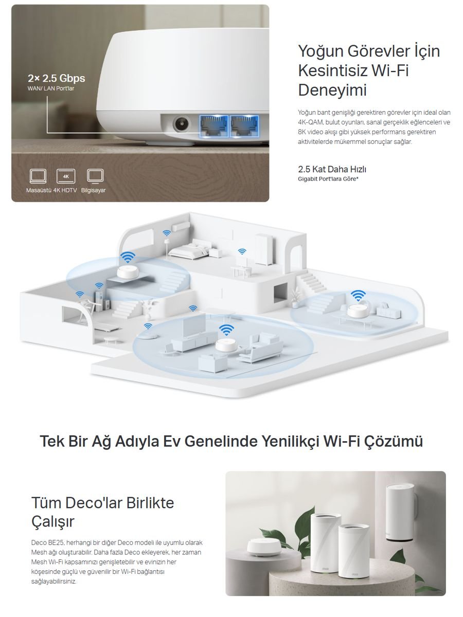 TP-Link Deco BE25 2’li paket Wi-Fi 7 mesh sistemi, geniş kapsama alanı ve yüksek hızlı bağlantı çözümü
