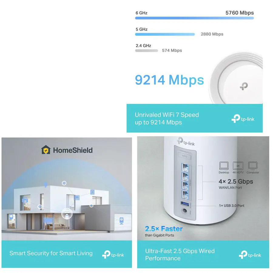 TP-Link Deco BE65 WiFi 7 Mesh Sistem BE9300 tri-band 6GHz fiber uyumlu tüm ev internet çözümü özellikleri
