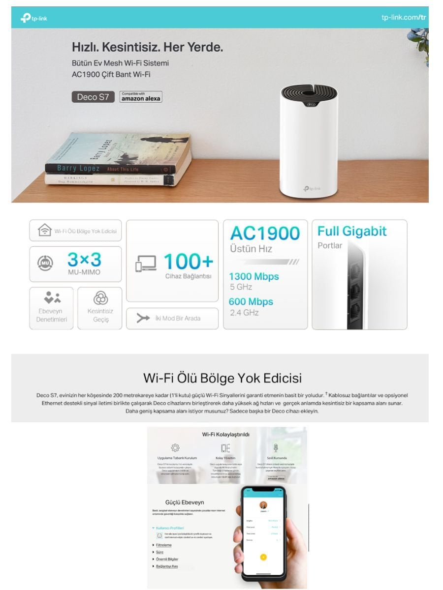 TP-Link Deco S7 (1-Pack) mesh WiFi sistemi ile evinizde kesintisiz, hızlı ve geniş kapsama alanına sahip internet deneyimi