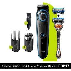 Braun BT 5240 AutoSense Şarjlı Saç ve Sakal Şekillendirici Siyah-Mavi + Gillette Fusion ProGlide
