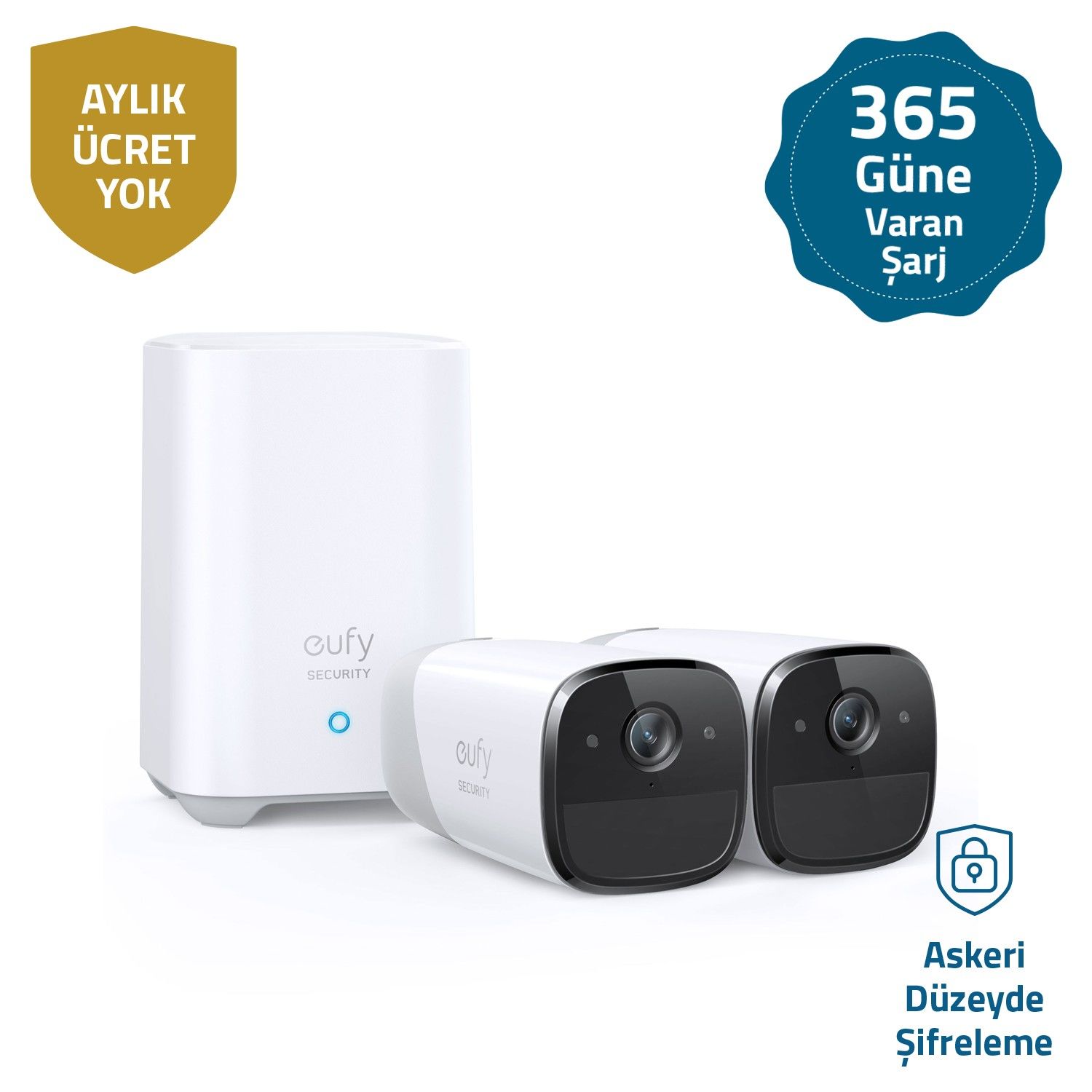 Anker Eufy Security Eufycam 2 Pro Kablosuz Akıllı Güvenlik ve 2K Kamera Sistemi 2 Kamera 1 Ana Ünite Kiti - T8851
