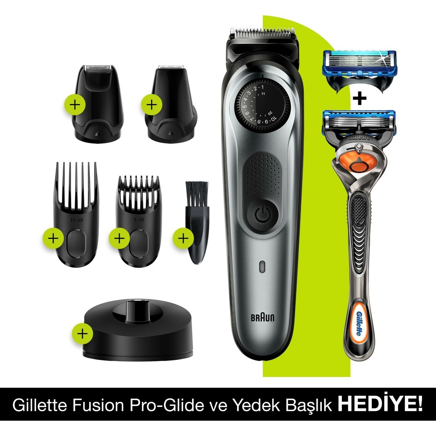 Braun BT 7240 Şarjlı Saç&Sakal Şekillendirici AutoSense, Kablosuz + Gillette Fusion ProGlide