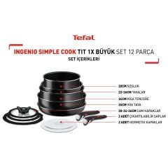 Tefal L15392 Ingenio Titanyum 1X SimpleCook Büyük Tava ve Tencere Seti 12 Parça - 2100125537