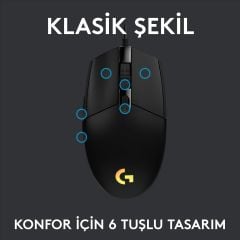 Logitech G G102 Kablolu Oyuncu Mouse, LIGHTSYNC RGB Aydınlatma