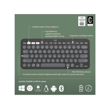 Logitech Pebble Keys 2 K380s Siyah Kablosuz Klavye