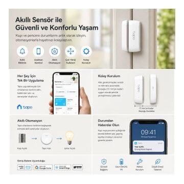 TP-Link Tapo T110 Akıllı Kapı/Pencere Kontak Sensörü | Anlık Bildirim & Kolay Kurulum
