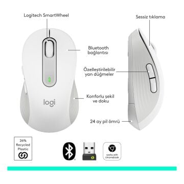 Logitech Signature M650 Large Kablosuz Mouse Beyaz