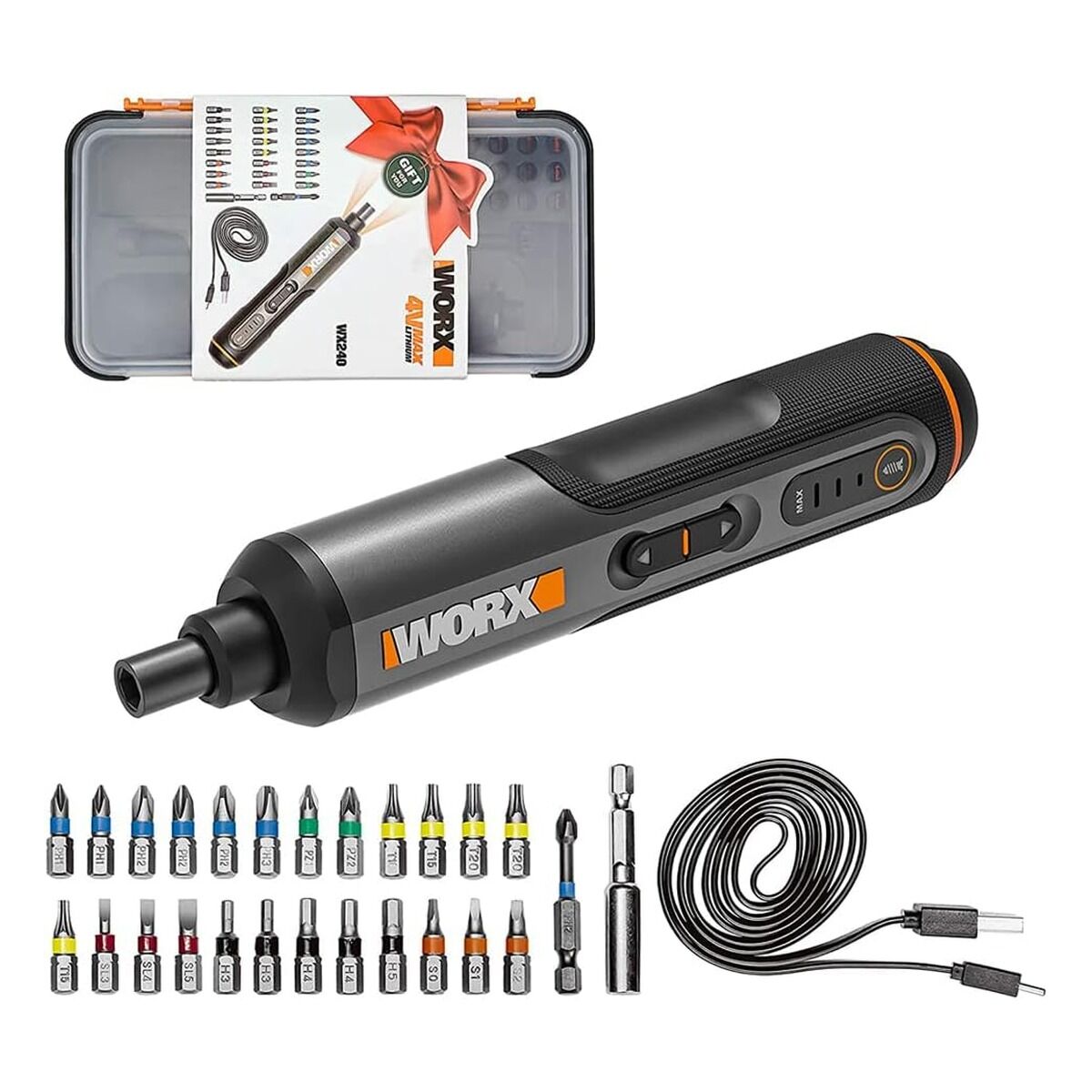 Worx WX240 4 V 1,5 Ah Li-Ion Akıllı Şarjlı Tornavida ve 26 Parça Bits Uç Seti