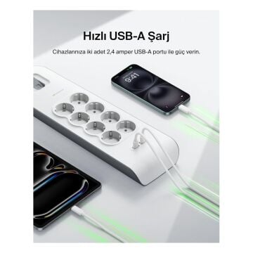 Belkin BSV804VF2M 8’li Akım Korumalı Priz 2 m 2xUSB 2.4A