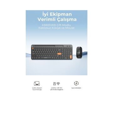 Logitech Havit KB835WB Kablosuz Klavye ve Mouse Seti | Türkçe Q | Bluetooth + 2.4GHz | Sessiz Tuş - Siyah Bilgisayar Bileşenleri