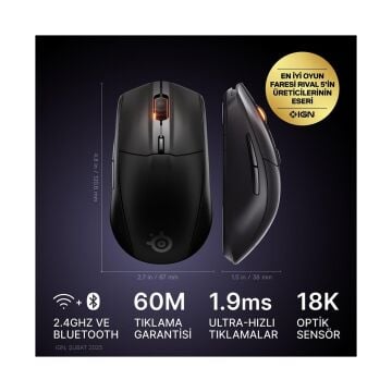 Tefal STEELSERIES RIVAL 3 GEN 2 BLUETOOTH VE WIRELESS GAMING MOUSE-SIYAH Bilgisayar Bileşenleri
