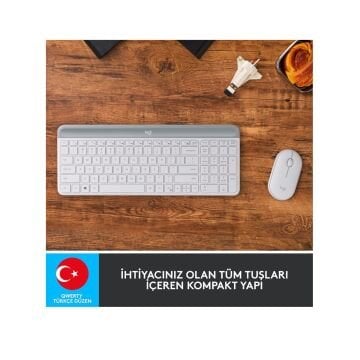 Logitech MK470 Slim Combo Kablosuz Türkçe Klavye Mouse Seti Beyaz