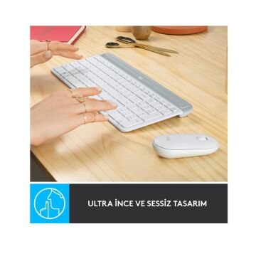 Logitech MK470 Slim Combo Kablosuz Türkçe Klavye ve Mouse Seti Beyaz