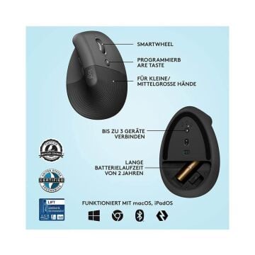 LOGITECH LIFT ERGONOMIK DIKEY SILENT MOUSE-SİYAH