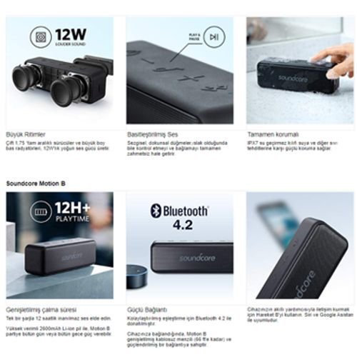 Anker SoundCore Motion B Bluetooth Hoparlör - 12W Stereo Ses - IPX7 Suya Dayanıklılık