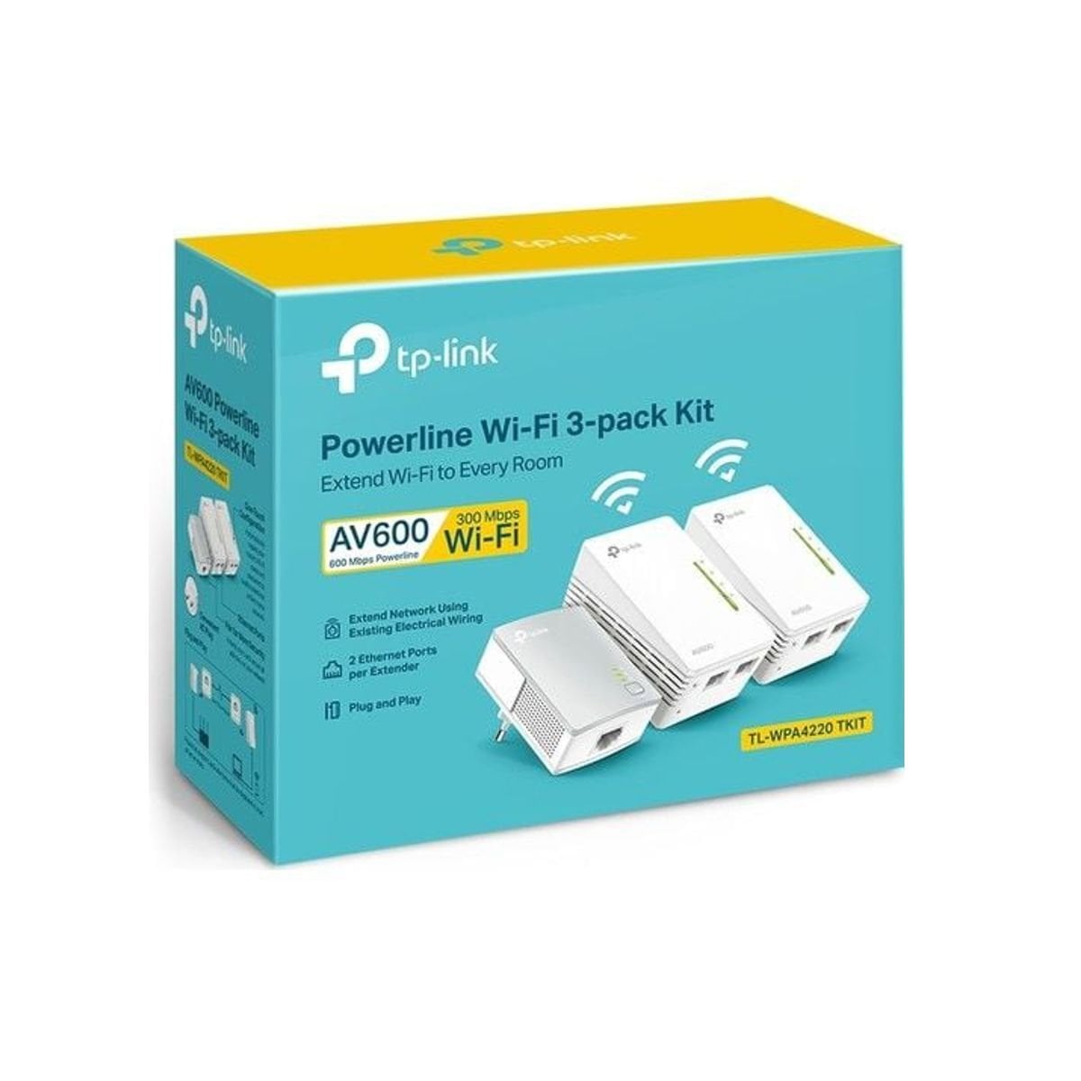 TP-Link TL-WPA4220T KIT, AV600 N300 Mbps Wi-Fi 3'lü Powerline Adaptör Kiti