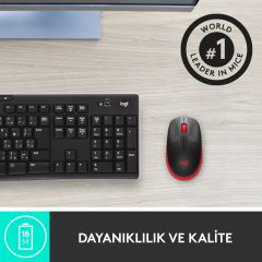 Logitech M191 1000 DPI USB Alıcılı Büyük Boy Kırmızı Kablosuz Mouse