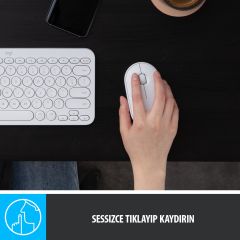 Logitech M350 Pebble Sessiz Kablosuz Kompakt Mouse - Beyaz