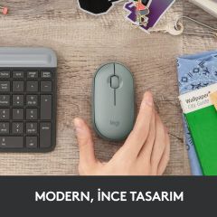 Logitech M350 Pebble Sessiz Kablosuz Kompakt Mouse Yeşil Ökaliptüs