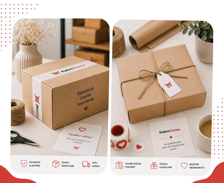 Sipariş hazırlama, özenli paketleme ve müşteri memnuniyeti odaklı iki panelli banner görseli.