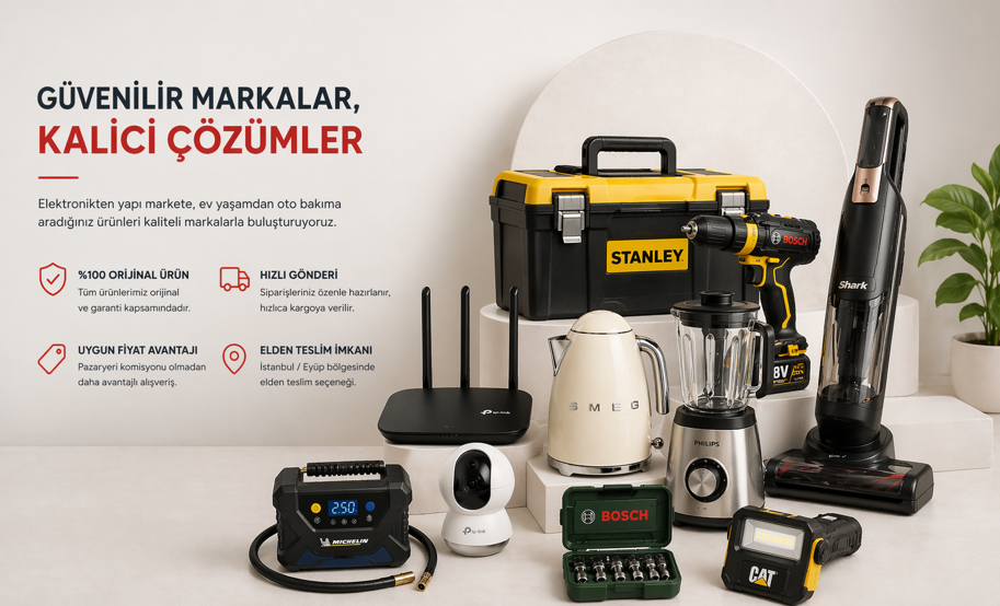 Elektronik, yapı market, ev yaşam ve oto bakım kategorilerine ait seçili ürünlerin yer aldığı neden biz banner görseli.