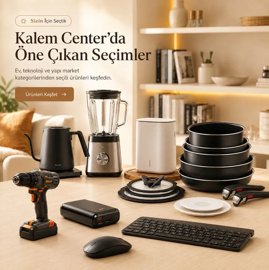 Kalem Center’da ev, teknoloji ve yapı market kategorilerinden seçili ürünleri gösteren ana sayfa banner görseli.